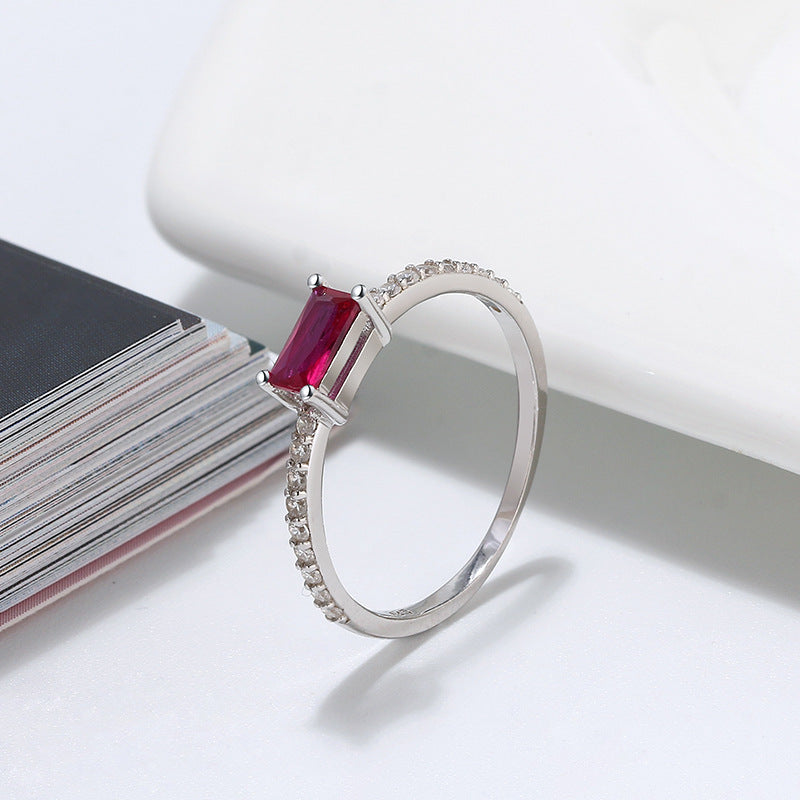 Square Red Zircon Ring