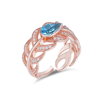 Sterling Silver Gem Inlaid Swiss Blue Topaz Ring