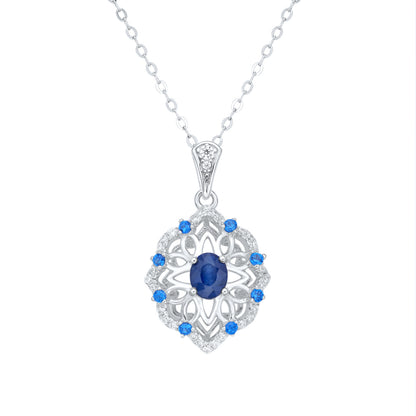 Fashion High Class Jewelry Natural Sapphire Pendant S925 Silver Retro Pattern