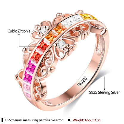 Sterling Silver Female Ring Queen Style Zircon Ring