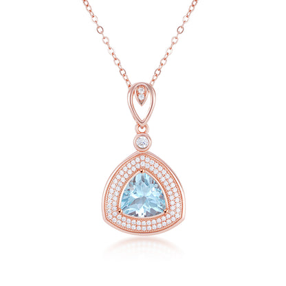 Silver Necklace Women's Versatile Light Blue Topaz Inlaid Triangle Pendant Collar Chain