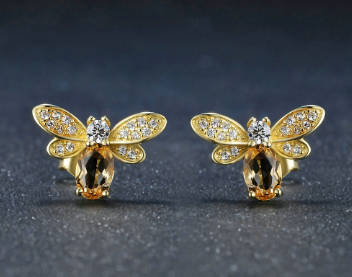 Natural Citrine Bee Earrings