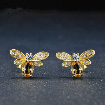 Natural Citrine Bee Earrings