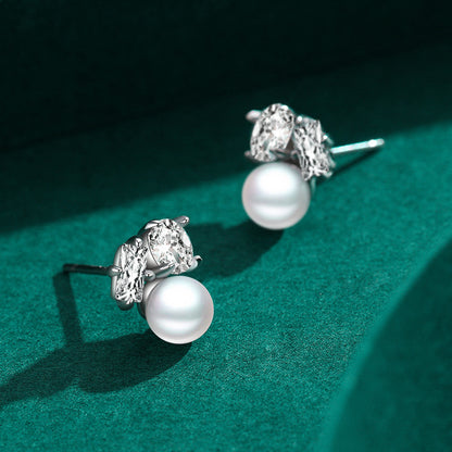 Diamond Pearl Stud Earrings