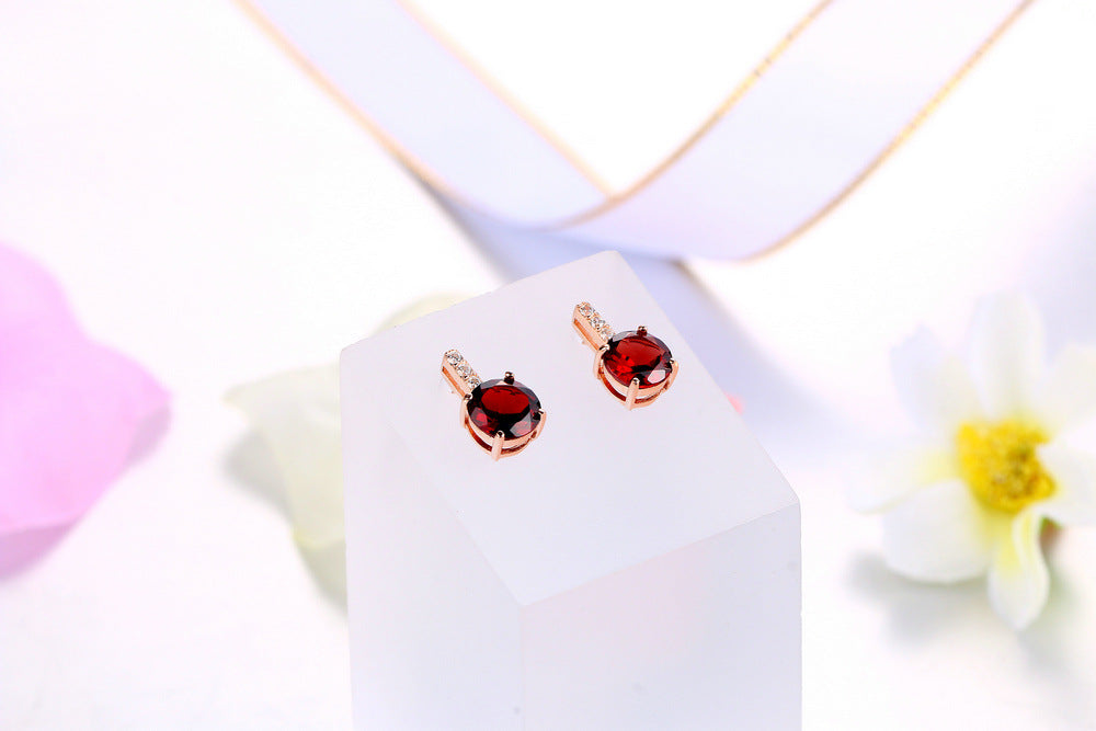 Natural Round Garnet Earrings