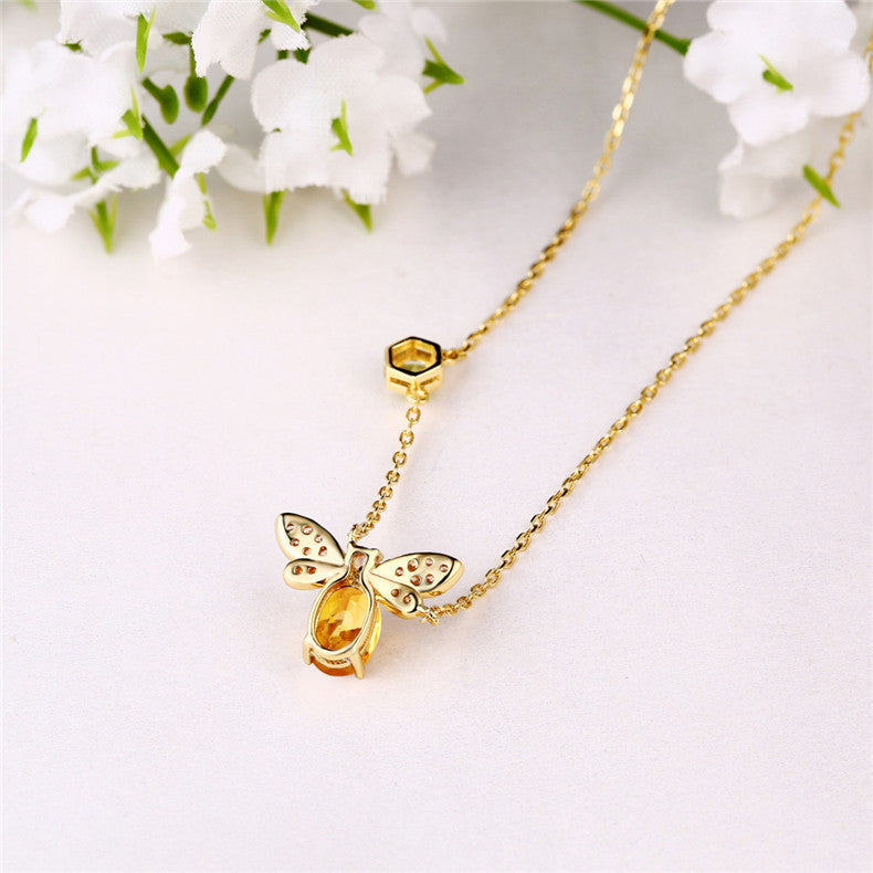 Natural Citrine Peridot Little Bee Necklace