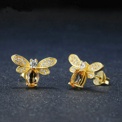 Natural Citrine Bee Earrings