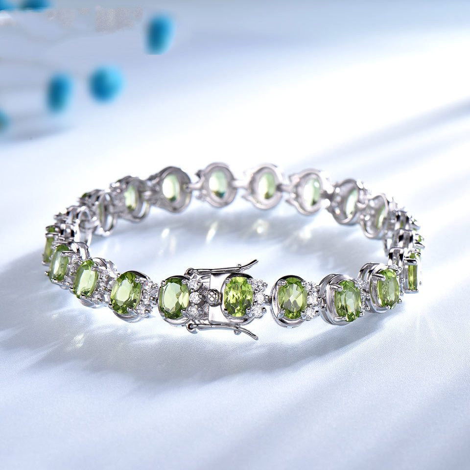 Natural Peridot Sterling Silver Bracelet