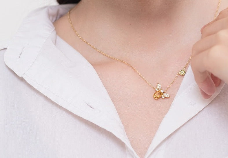 Natural Citrine Peridot Little Bee Necklace