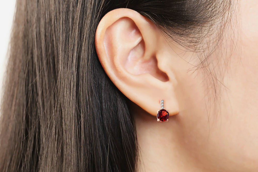 Natural Round Garnet Earrings