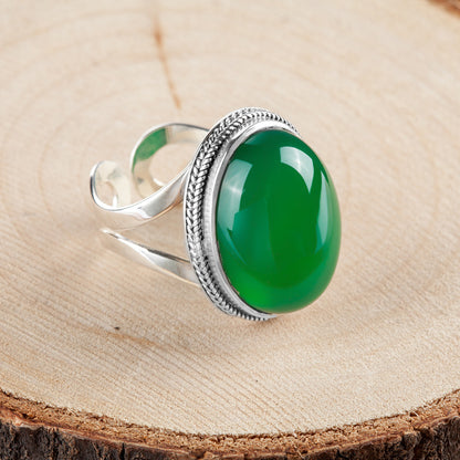 Natural Green Chalcedony Vintage Ring