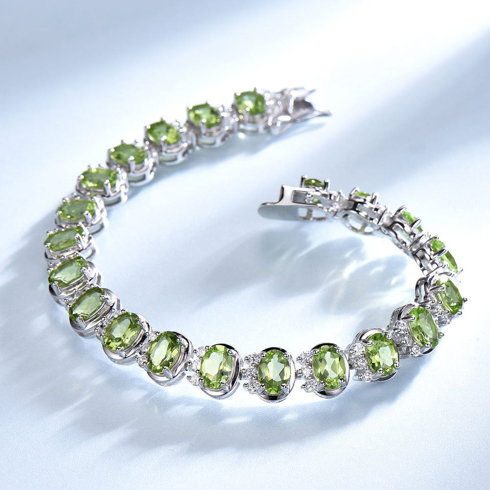 Natural Peridot Sterling Silver Bracelet