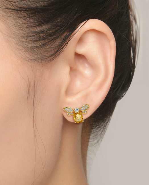 Natural Citrine Bee Earrings