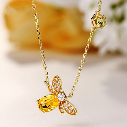 Natural Citrine Peridot Little Bee Necklace