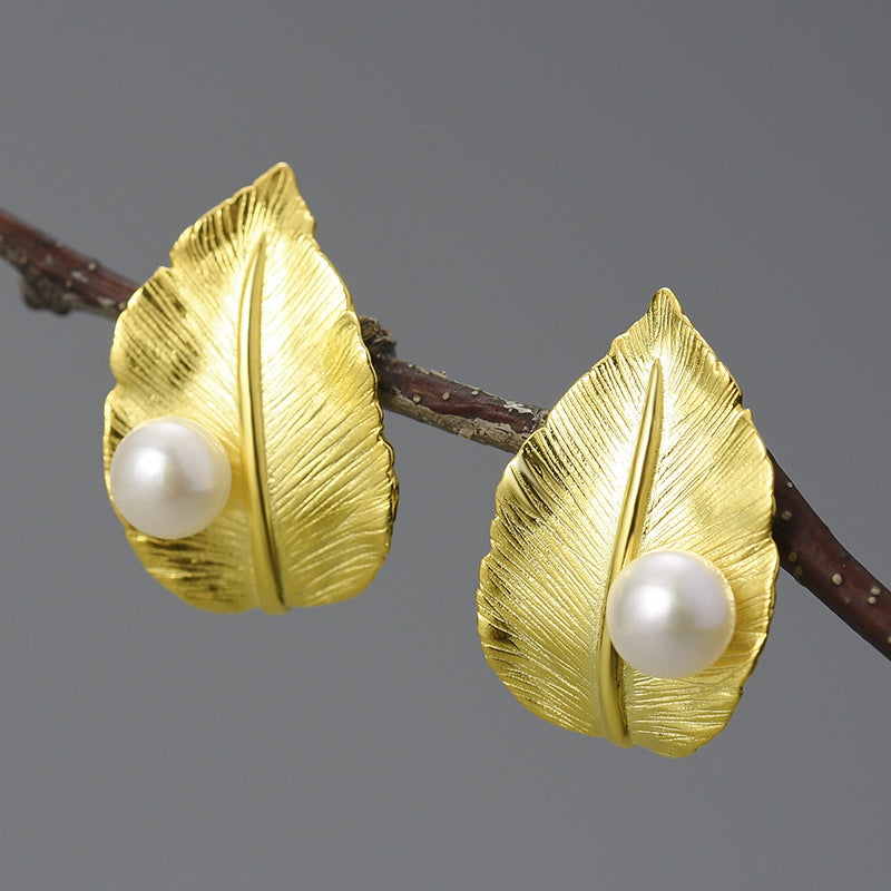 Leaf Pearl Sterling Silver 925 Earrings