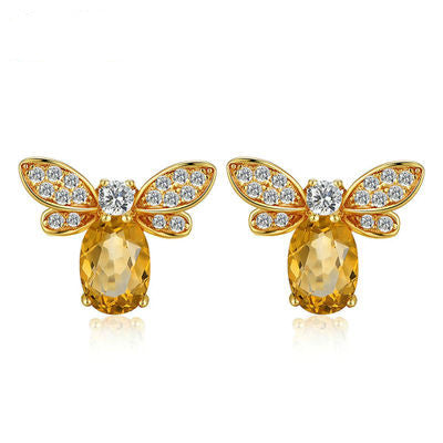 Natural Citrine Bee Earrings