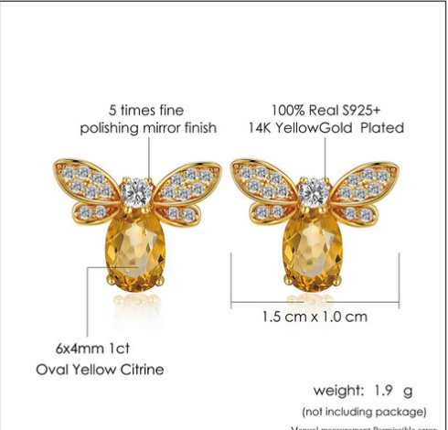 Natural Citrine Bee Earrings