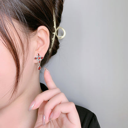 Four Leaf Clover Garnet Sterling Silver Earrings