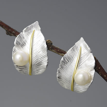 Leaf Pearl Sterling Silver 925 Earrings