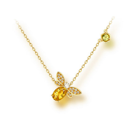 Natural Citrine Peridot Little Bee Necklace