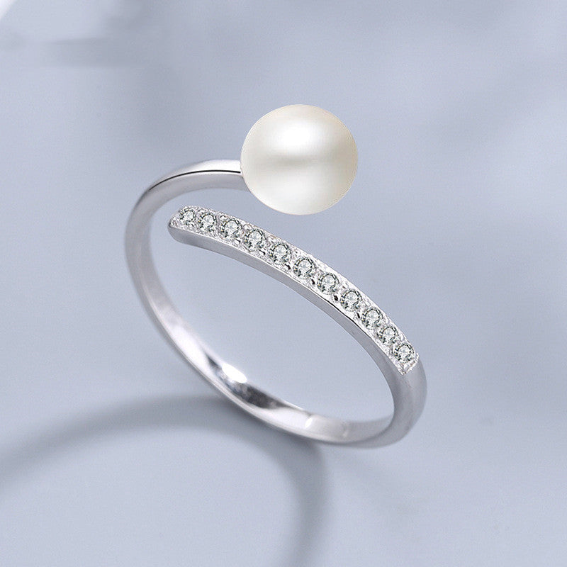 Pearl Zircon Round Pearl Ring