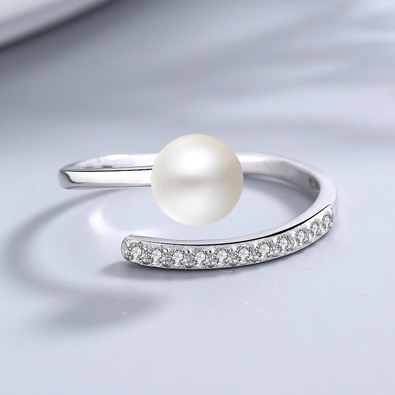 Pearl Zircon Round Pearl Ring