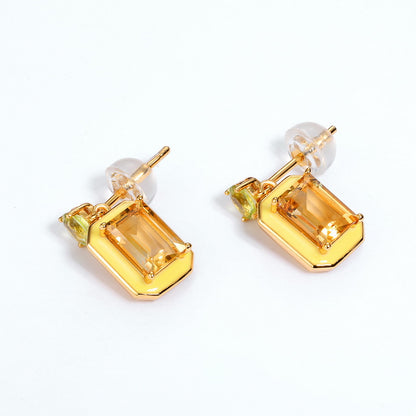 Natural Citrine Peridot Oil-plated Gold Earrings