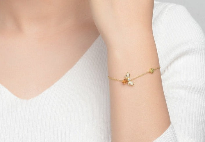 Natural Citrine Peridot Little Bee Bracelet