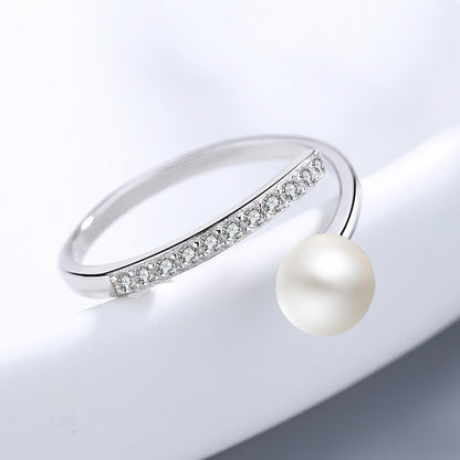 Pearl Zircon Round Pearl Ring