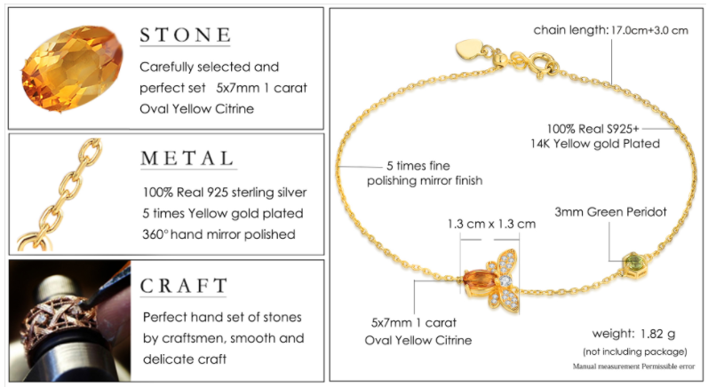 Natural Citrine Peridot Little Bee Bracelet