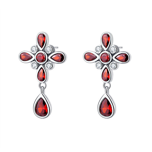 Four Leaf Clover Garnet Sterling Silver Earrings