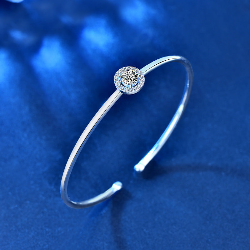 Moissanite Round Bag Sterling Silver Bracelet