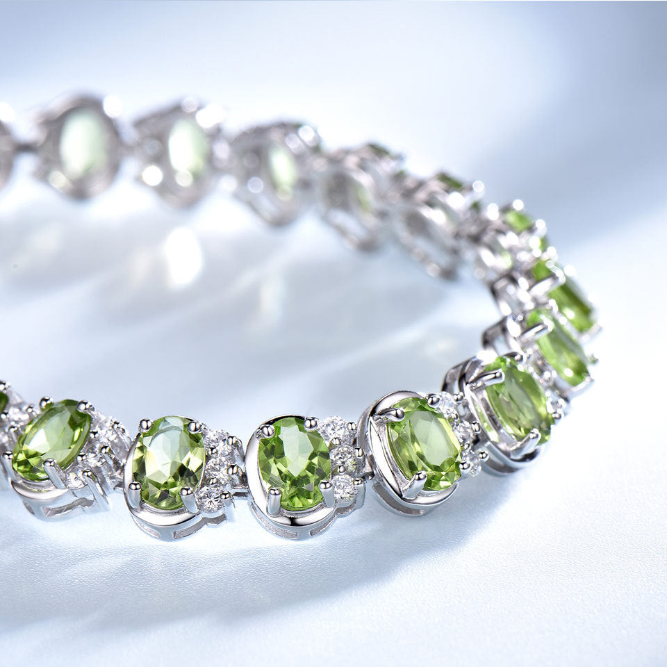 Natural Peridot Sterling Silver Bracelet