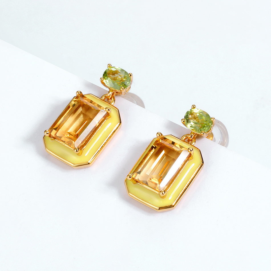 Natural Citrine Peridot Oil-plated Gold Earrings