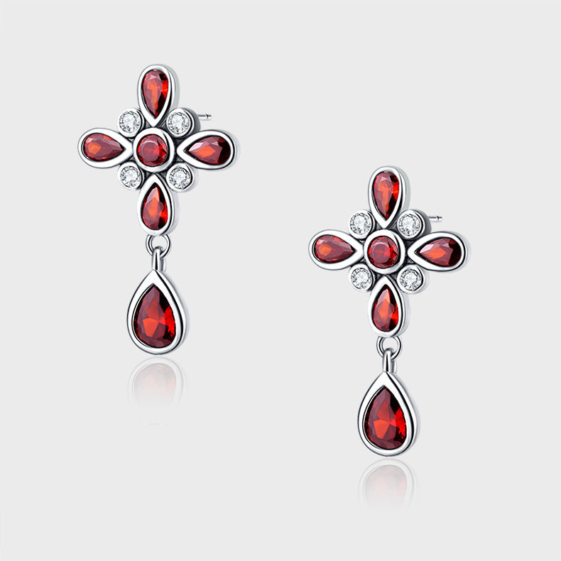 Four Leaf Clover Garnet Sterling Silver Earrings