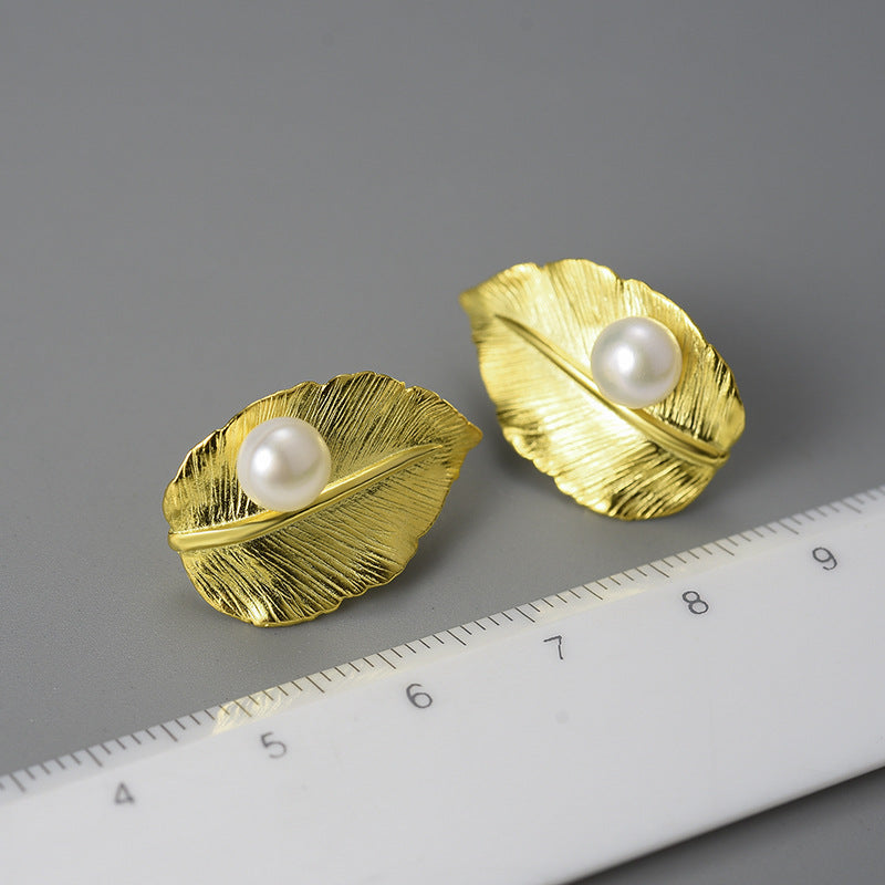 Leaf Pearl Sterling Silver 925 Earrings