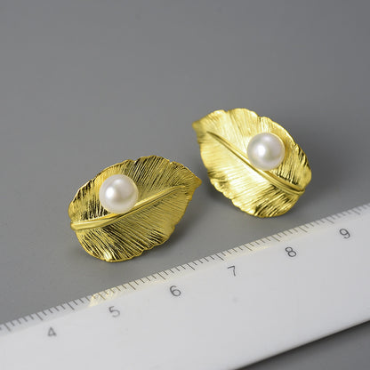 Leaf Pearl Sterling Silver 925 Earrings