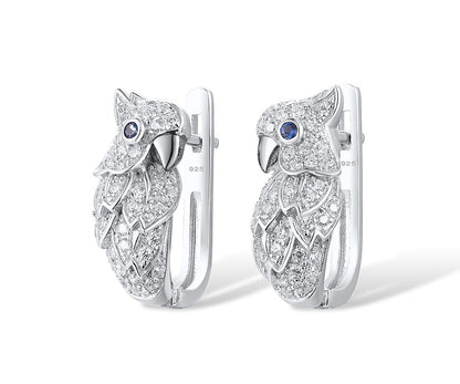 Parrot Blue And White Cubic Zirconia  Sterling Silver Earrings