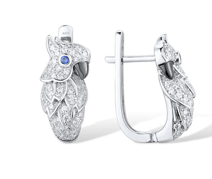 Parrot Blue And White Cubic Zirconia  Sterling Silver Earrings