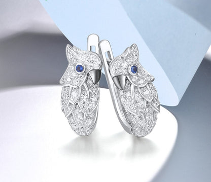 Parrot Blue And White Cubic Zirconia  Sterling Silver Earrings