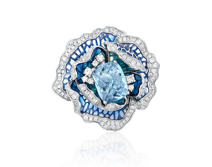 Handmade Blue Blooming Flower Sterling Silver Elegant Ring For Women