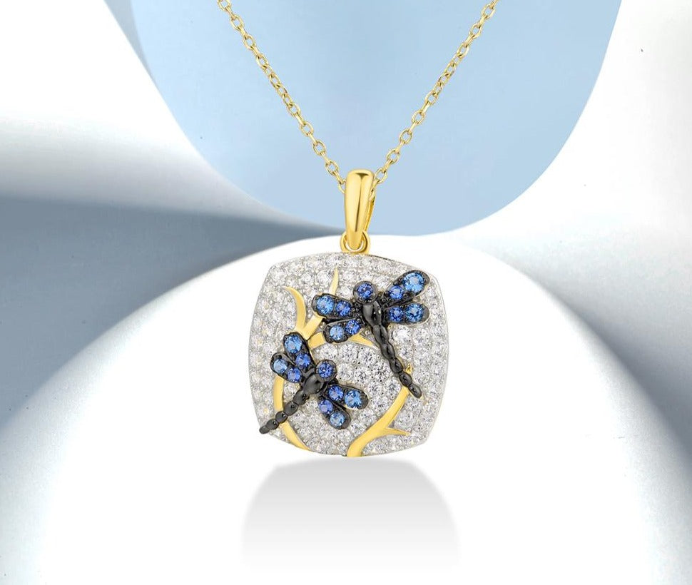 Blue Dragonfly Pendant - 925 шариков стерлингового серебра Спарклинг Zirconia