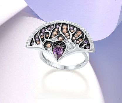 Amethyst Sterling Silver Ring Inlaid Black Spinel Amethyst And Cubic Zirconia