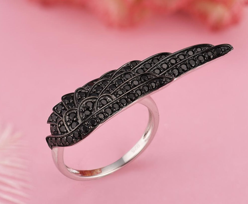 Angel's Wing Ring - Black Spinel