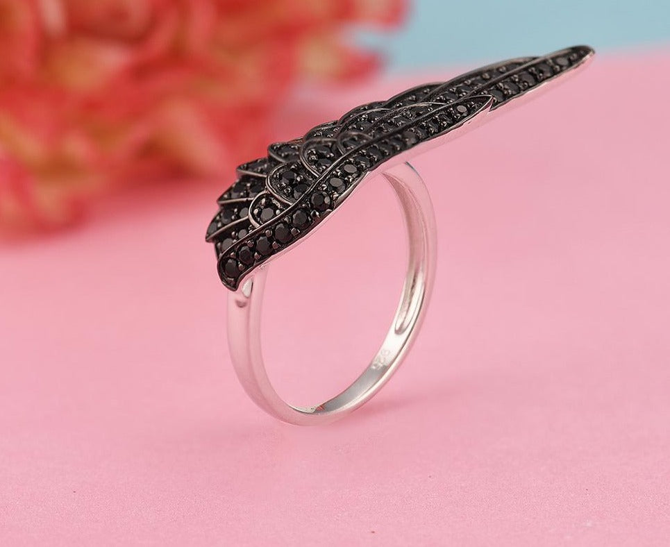 Angel's Wing Ring - Black Spinel