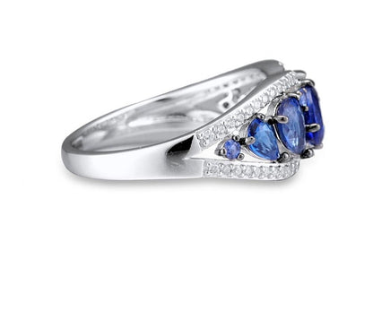 Blue Night Ring - 925 Sterling Silver  Rings For Women  Blue Glass White Cubic Zirconia