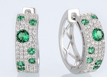 Emerald Set For Women - 925 Sterling Silver  Cubic Zirconia Earrings And Ring Set