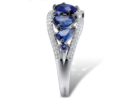 Blue Night Ring - 925 Sterling Silver  Rings For Women  Blue Glass White Cubic Zirconia