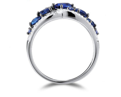 Blue Night Ring - 925 Sterling Silver  Rings For Women  Blue Glass White Cubic Zirconia