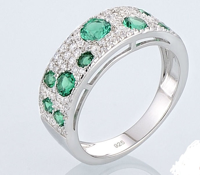 Emerald Set For Women - 925 Sterling Silver  Cubic Zirconia Earrings And Ring Set